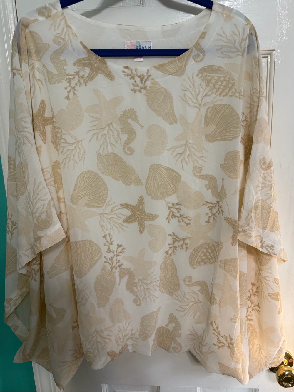 Belle Beach by Kim Gravel Ocean Seashell Caftan Poncho Top - Size 2X, NIB